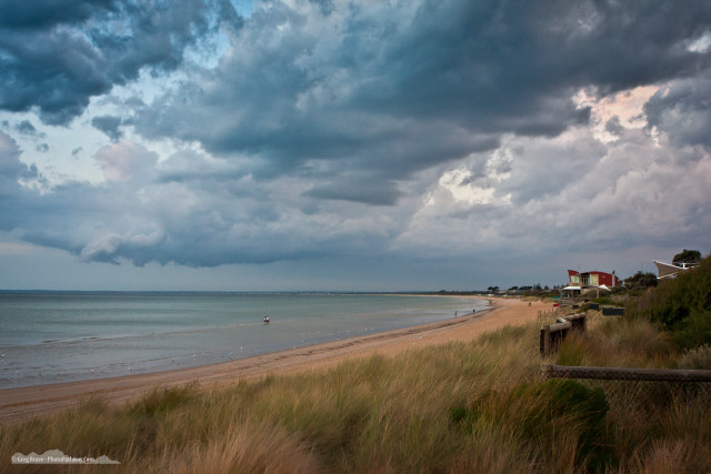 Beach houses cloudy sky boat free wallpaper for desktop - medium preview image