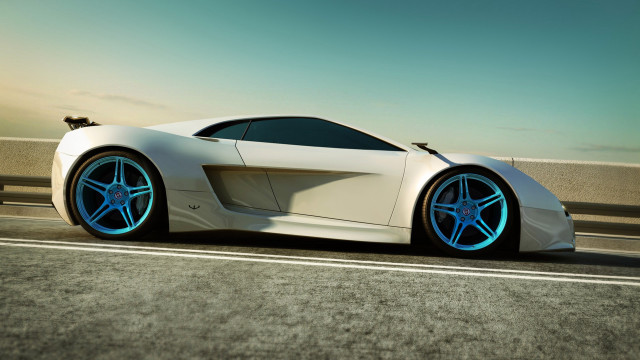 White sports car blue rims free wallpaper for desktop - medium preview image