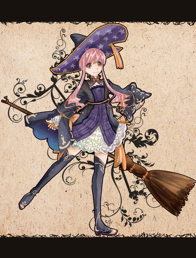 Woman broom cat drawing artwork free wallpaper for mobile - medium preview image