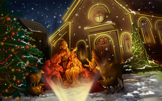 Christmas nativity church tree star free wallpaper for desktop - medium preview image