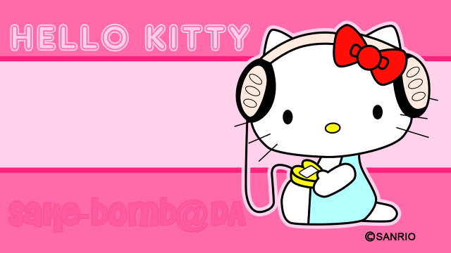 Hello kitty microphone pink background free wallpaper for desktop - medium preview image