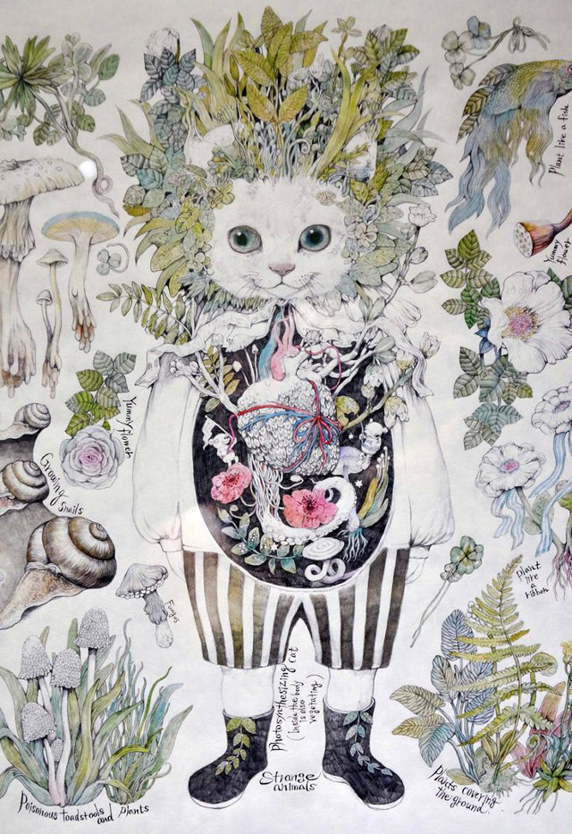 Cat flowers animals head painting free wallpaper for mobile - medium preview image