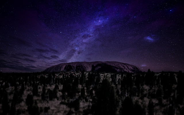 Night sky mountain trees purple free wallpaper for desktop - medium preview image
