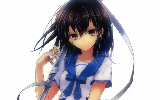 Girl blue ribbon white shirt free wallpaper for desktop - medium preview image