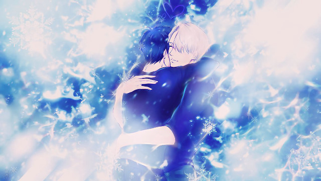 Blue dress hugging snowflakes storybook free wallpaper for desktop - medium preview image