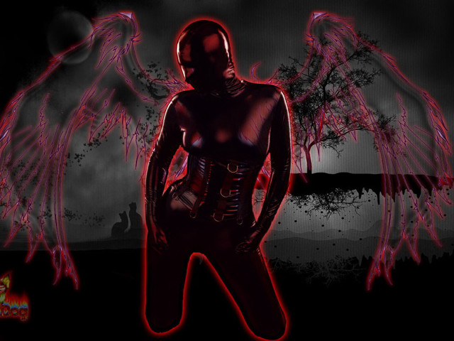 Woman wings dark background red free wallpaper for desktop - medium preview image