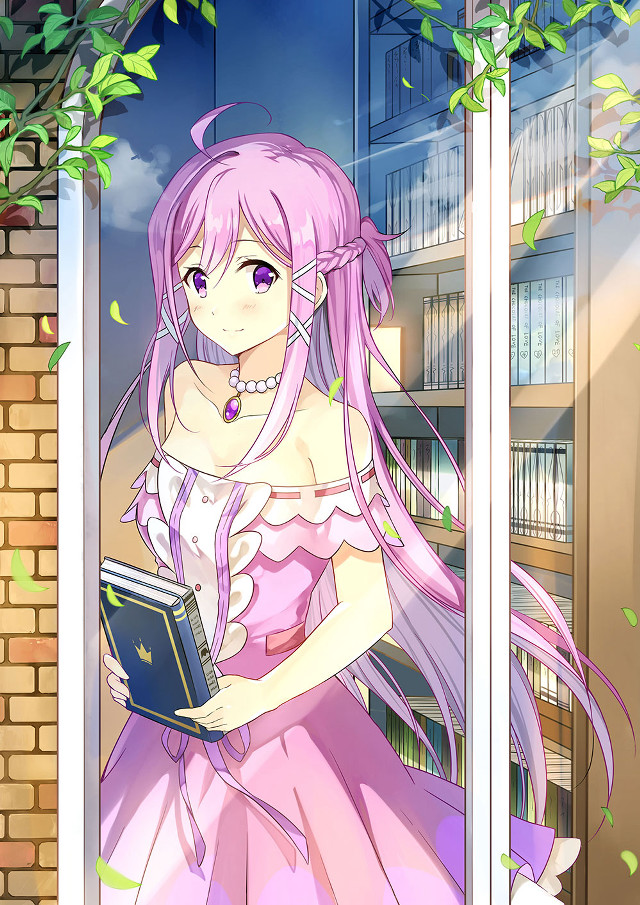 Pink dress woman holding book free wallpaper for mobile - medium preview image