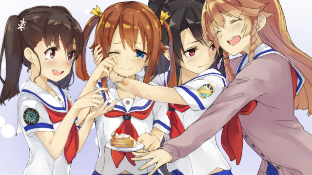 Anime girls eating cake smiling free wallpaper for desktop - medium preview image