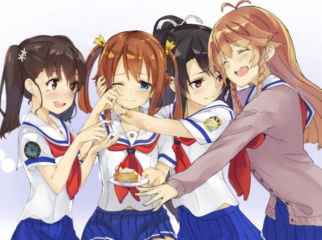 Girls group food pointing air free wallpaper for desktop - medium preview image