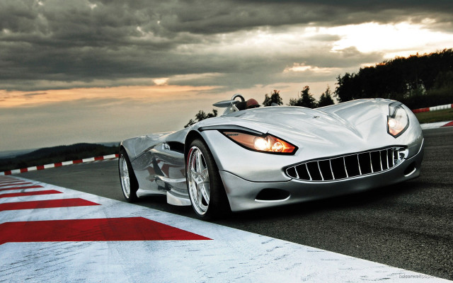 Silver sports car raceclouds mountain free wallpaper for desktop - medium preview image