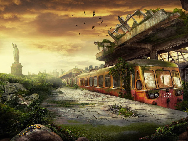 Train forest hillside cloudy sky free wallpaper for desktop - medium preview image
