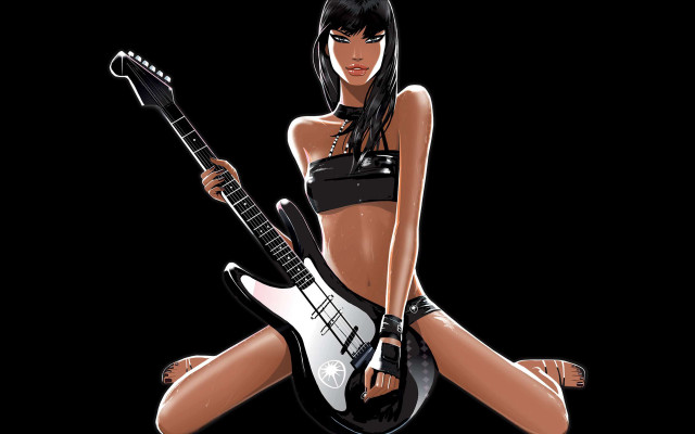 Woman guitar sitting ground legs #6 free wallpaper for desktop - medium preview image
