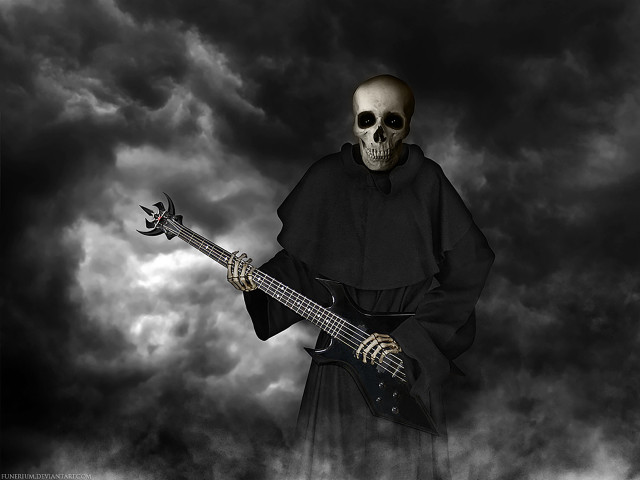 Skeleton guitar dark sky clouds free wallpaper for desktop - medium preview image
