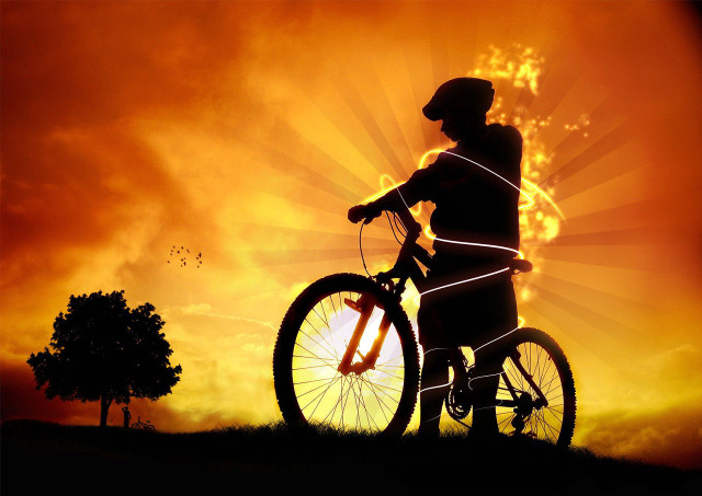 Bike hill sunset tree sunburst free wallpaper for desktop - medium preview image