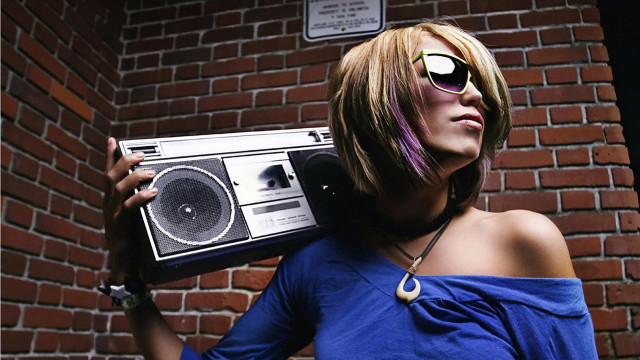 Woman sunglasses boombox radio brick free wallpaper for desktop - medium preview image