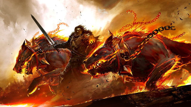 Man horse sword demon painting free wallpaper for desktop - medium preview image