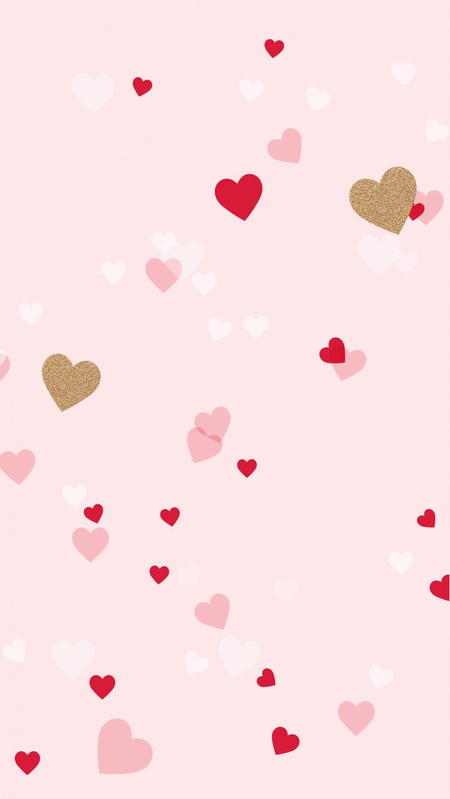 Pink background hearts gold heart free wallpaper for mobile - medium preview image