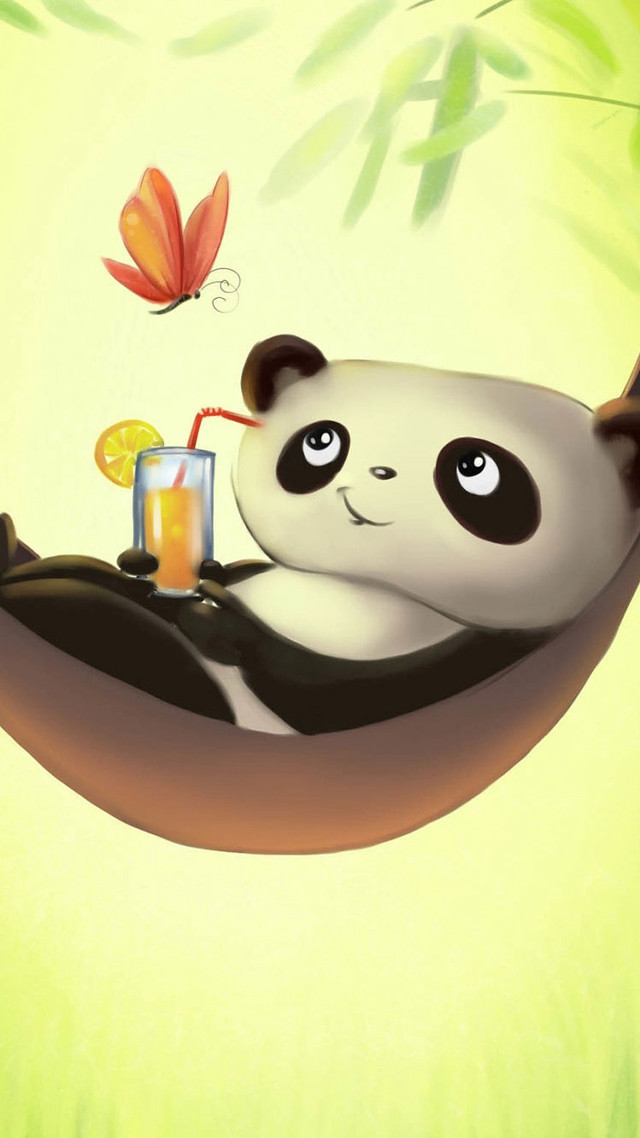Panda hammock drink butterfly relaxing free wallpaper for mobile - medium preview image