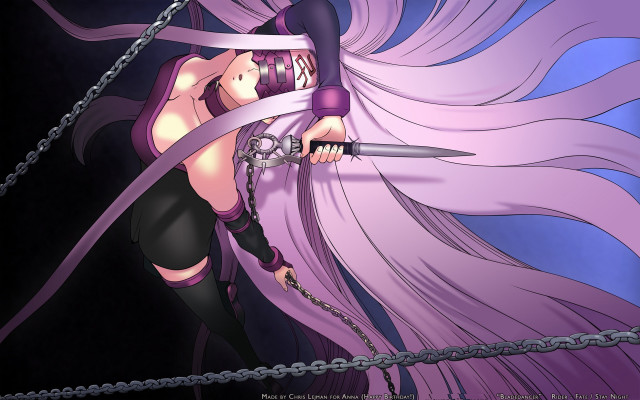 Woman sword chains purple hair free wallpaper for desktop - medium preview image