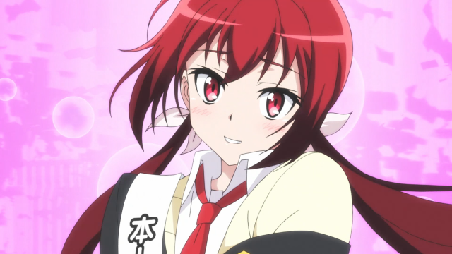 Redhair girl twintails pinkbackground cherryblossoms free wallpaper for desktop - medium preview image