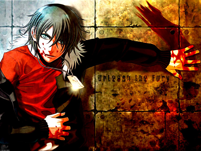 Man redshirt gloves blood fire free wallpaper for desktop - medium preview image