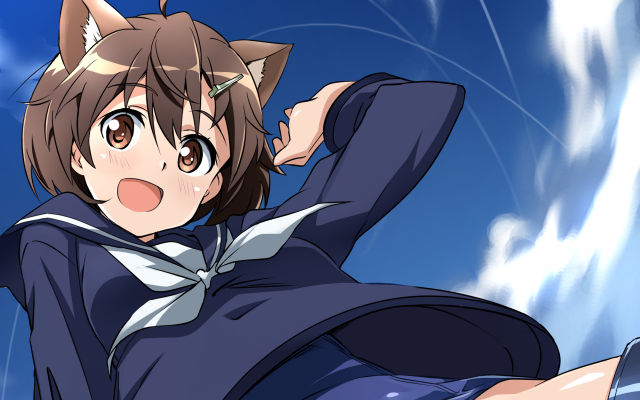Anime cat ears tail blue free wallpaper for desktop - medium preview image