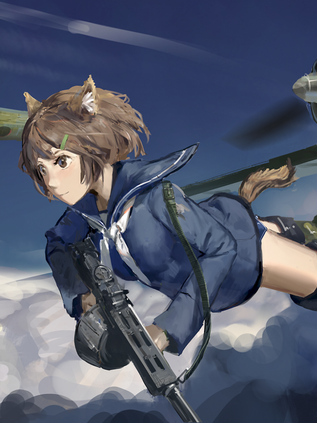 Anime character flying gun air free wallpaper for mobile - medium preview image
