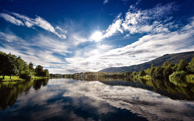 Lake clouds trees shore mountain free wallpaper for desktop - medium preview image