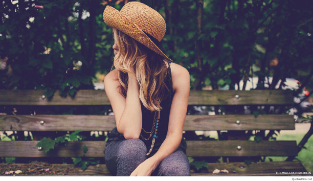 Woman bench hat jeans black free wallpaper for desktop - medium preview image