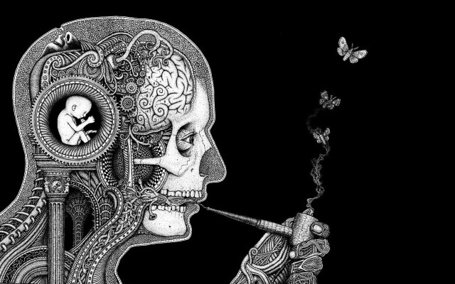 Skeleton smoking cigarette butterfly skull free wallpaper for desktop - medium preview image