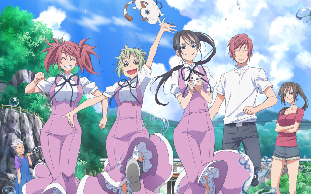 Anime characters blue sky dog free wallpaper for desktop - medium preview image