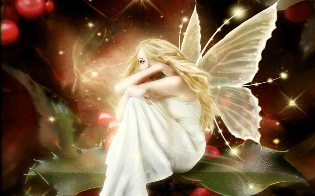 Blonde fairy holly branch wings free wallpaper for desktop - medium preview image