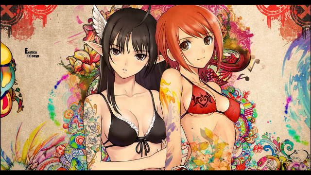 Anime girls bikinis artistic background free wallpaper for desktop - medium preview image