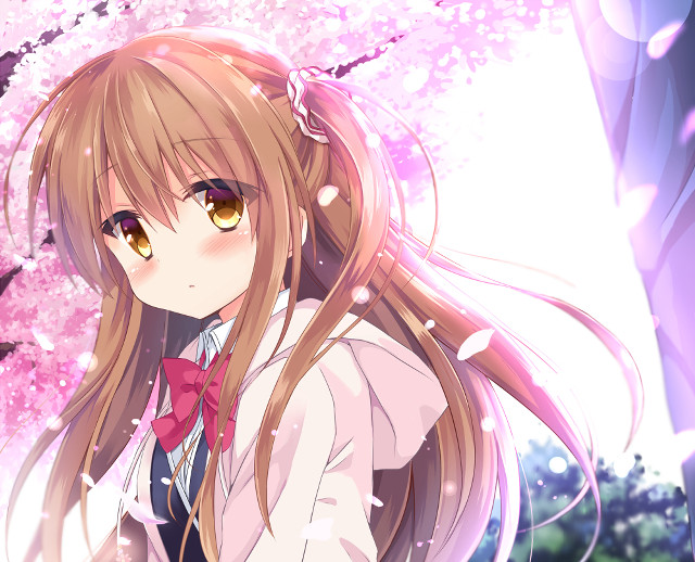 Girl bow tie cherry blossoms free wallpaper for desktop - medium preview image