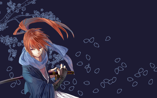 Anime red hair sword character free wallpaper for desktop - medium preview image