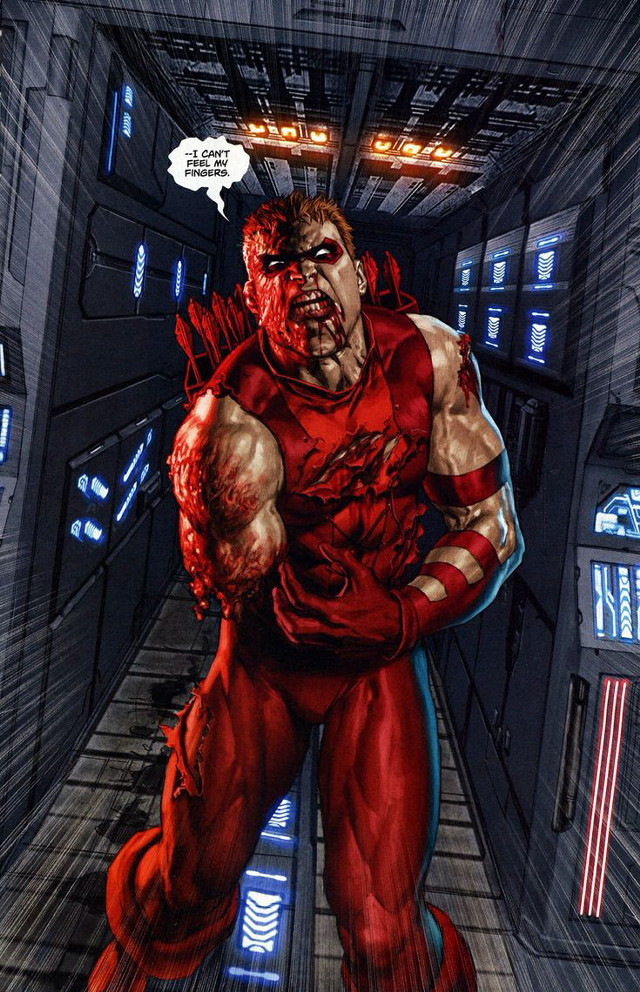 Man red suit hallway red free wallpaper for mobile - medium preview image