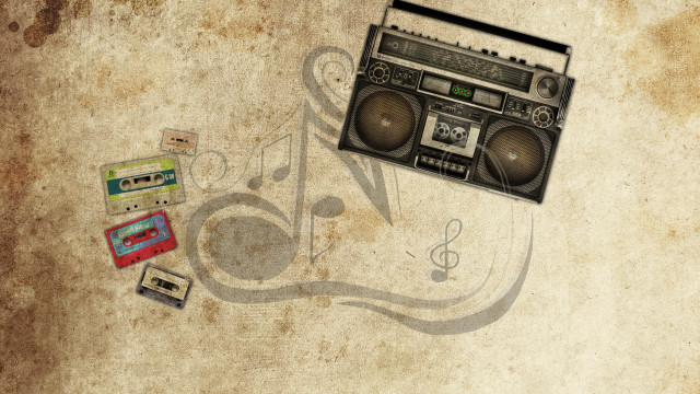 Boombox cassette musicnote grungy background free wallpaper for desktop - medium preview image
