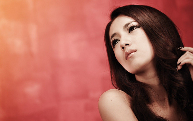 Woman long hair red background #4 free wallpaper for desktop - medium preview image