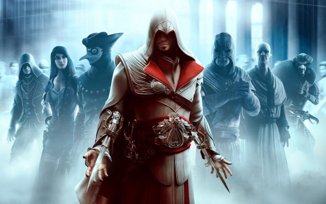 Group fog hooded man red free wallpaper for desktop - medium preview image