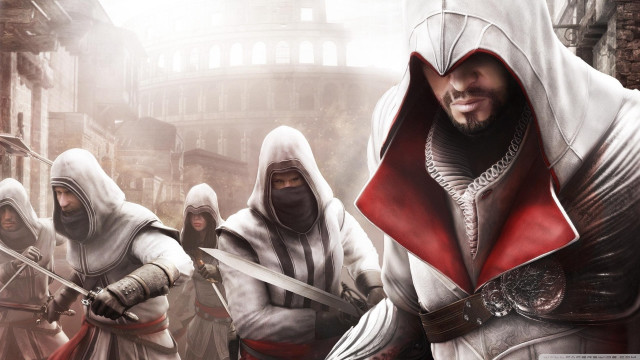 Hooded men swords city street free wallpaper for desktop - medium preview image
