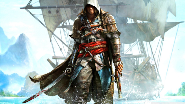 Pirate man walking water sword free wallpaper for desktop - medium preview image