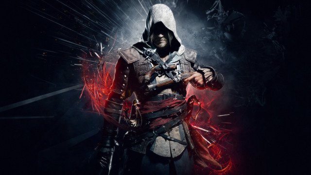 Hooded man sword red light free wallpaper for desktop - medium preview image
