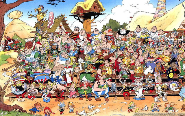 Cartoon characters gathered tree building free wallpaper for desktop - medium preview image