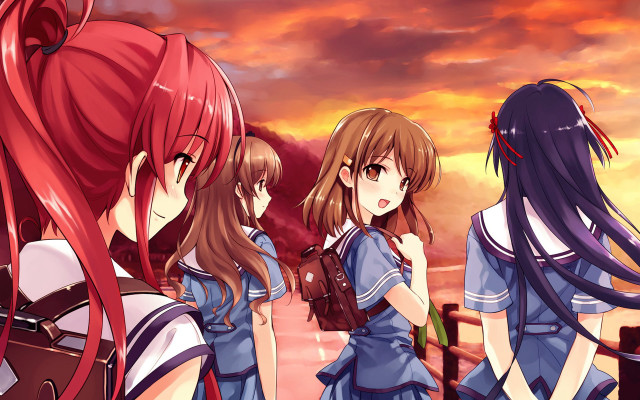 Girls sunset sky clouds red free wallpaper for desktop - medium preview image