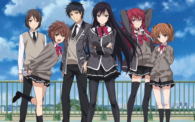 Anime girls balcony fence blue free wallpaper for desktop - medium preview image