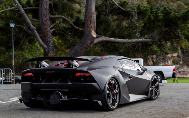 Black sports car tree lined #2 free wallpaper for desktop - medium preview image