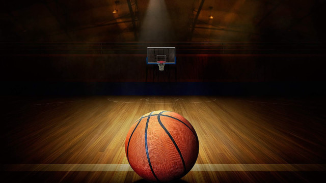 Basketball court spotlight hoop woodenfloor free wallpaper for desktop - medium preview image