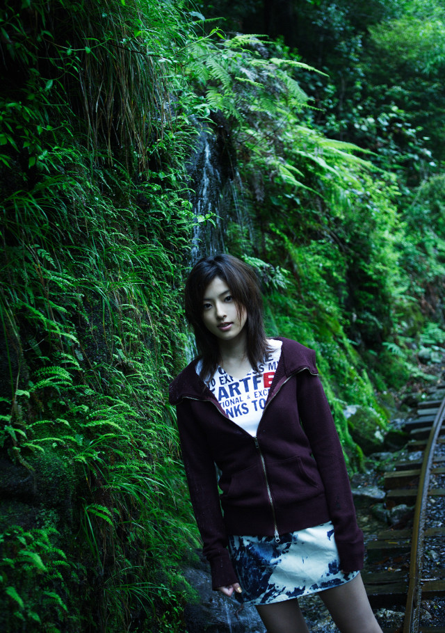 Woman forest waterfall traintrack hoodie free wallpaper for mobile - medium preview image