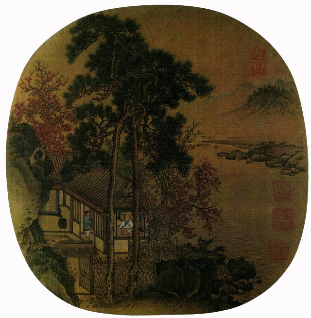 House forest lake mountain painting free wallpaper for tablet - medium preview image