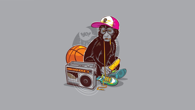 Monkey hat boombox basketball gray free wallpaper for desktop - medium preview image